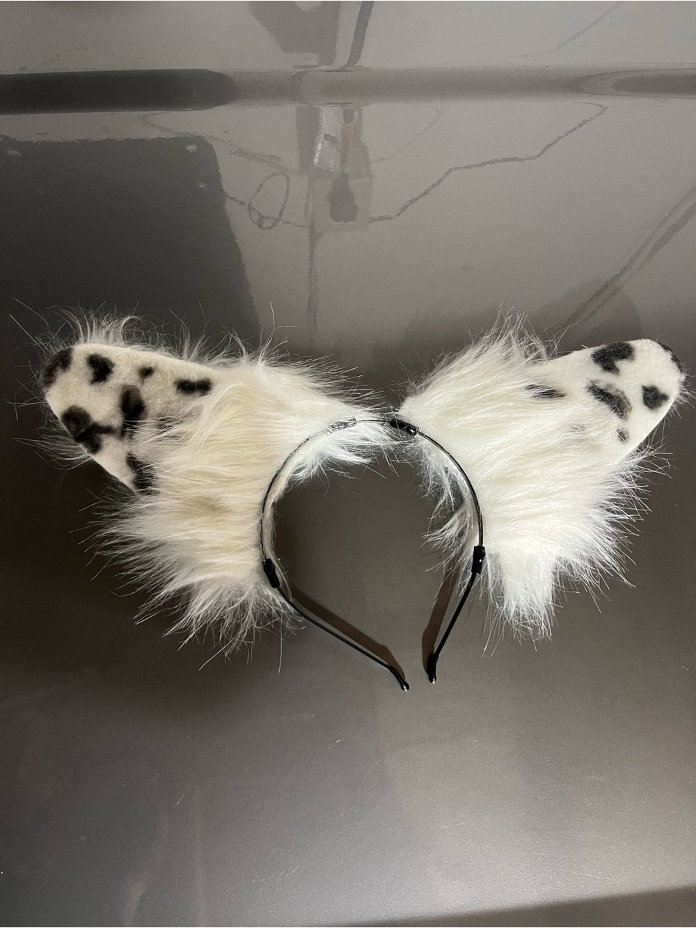 Faux Fur Dalmatian Ear Headband for Kids - White and Black